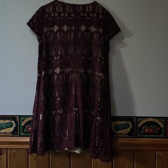 Women’s Maroon Lace Dress with Tan Slip - Picture 2 of 3